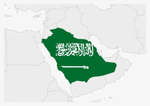 Saudi Arabia map highlighted in Saudi Arabia flag colors Stock Illustration