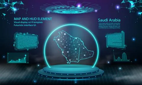 Saudi Arabia map light connecting effect background. abstract digital techn.. Stock Illustration