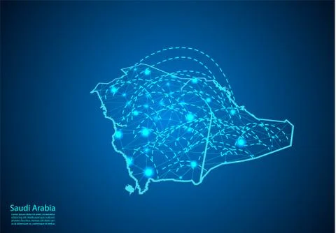 Saudi Arabia map with nodes linked by lines. concept of global communication  Stock Illustration