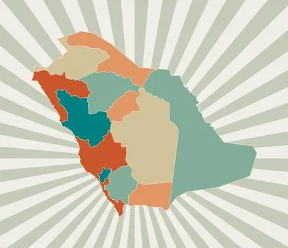 Saudi Arabia map. Poster with map of the country in retro color palette. Sh.. Stock Illustration