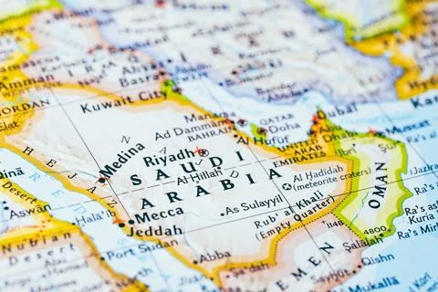Saudi Arabia Map Riyadh Mecca Middle East Geography Stock Photos