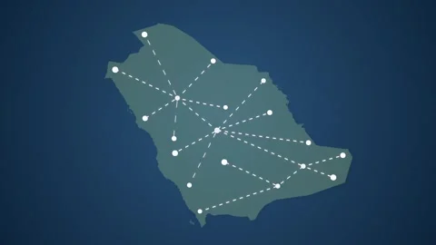 Saudi Arabia Map Showing Data Signal Transfer Lines Between Locations Stock Footage 345295414