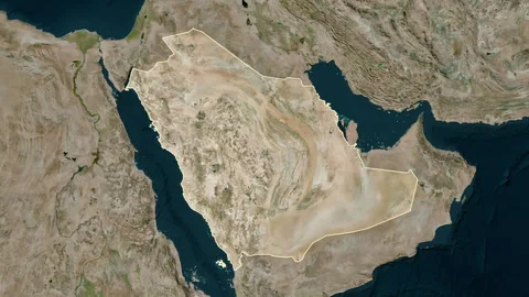 Saudi Arabia map - solid. Border. Satellite. Labels Stock Footage 322893714