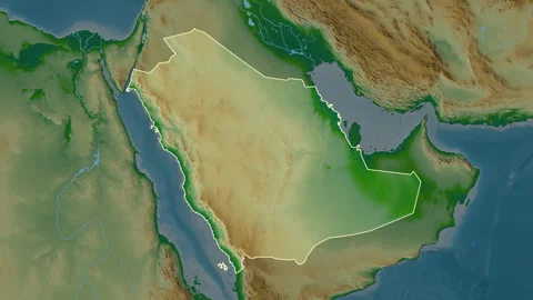 Saudi Arabia map - solid. Border. Physical. Labels Stock Footage 322895666