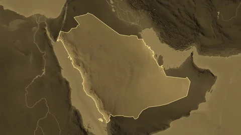 Saudi Arabia map - solid. Border. Sepia. Labels Stock Footage 322897072