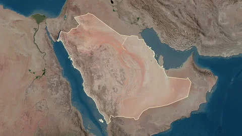 Saudi Arabia map - solid. Regions. Satellite. Labels Stock Footage 322894331
