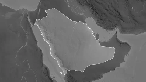 Saudi Arabia map - solid. Regions. Grayscale. Labels Stock Footage 322894749