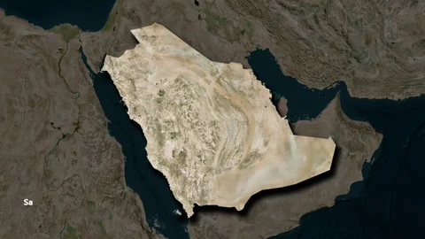 Saudi Arabia map - solid. Shadow. Satellite. Labels Stock Footage 322894009
