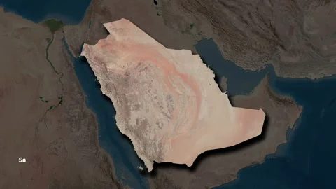 Saudi Arabia map - solid. Shadow. Satellite. Labels Stock Footage 322894541