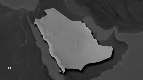 Saudi Arabia map - solid. Shadow. Grayscale. Labels Stock Footage 322894998