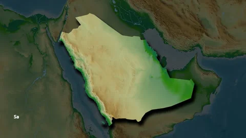 Saudi Arabia map - solid. Shadow. Physical. Labels Stock Footage 322896869