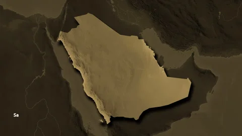 Saudi Arabia map - solid. Shadow. Sepia. Labels Stock Footage 322897397