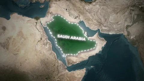 Saudi Arabia Map Zoom Animation with Highlighted Borders on World Map Background Vídeos de archivo 336388875