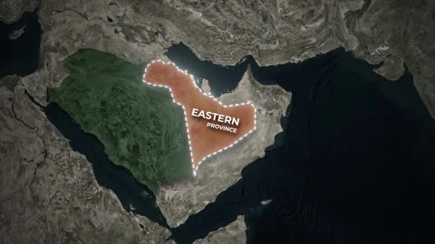 Saudi Arabia Map Zoom Highlighting Eastern Province Satellite View Stock Footage 337424356