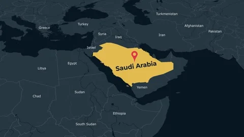 Saudi Arabia Middle East Map Locator Animation Dark Theme 4K Stock Footage 343977316
