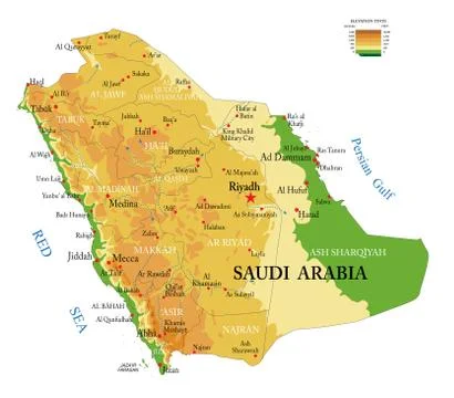 Saudi Arabia physical map Stock Illustration