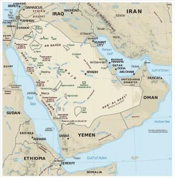 Saudi Arabia physiography map Stock Illustration
