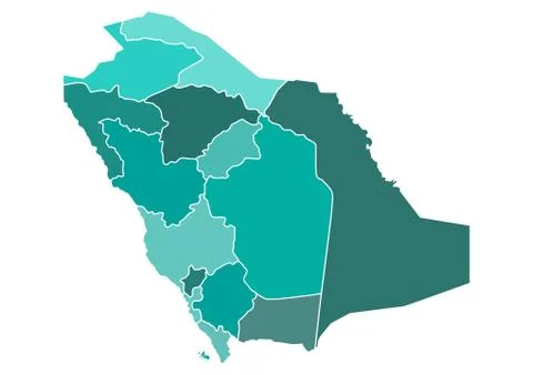 Saudi Arabia Political Map with Different Provinces borders. Editable clip art. Stock Illustration