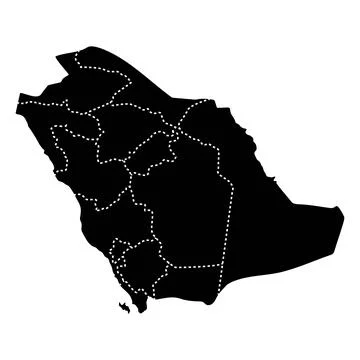 Saudi Arabia regional borders map. Black silhouette of Saudi Arabia with vi.. Stock Illustration