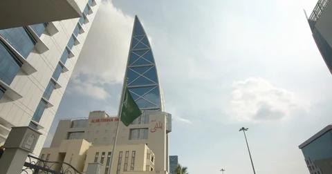 Saudi-Arabia Riyadh Al-Faisaliyah-Flag-street 422 59.94FPS Stock Footage 129640450