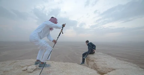 Saudi-Arabia Riyadh Edge-of-the-World-Tourist-and-Guide1 422 59 Stock Footage 129637440