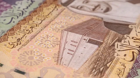 Saudi Arabia riyal notes rotating. Saudi Arabian money. Saudi Arabia economy Video stock 102235115