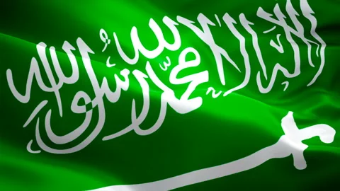 Saudi Arabia seamlessly looping flag video waving in wind. Realistic Saudi Stock Footage 104864366