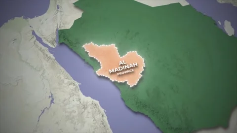 Saudi Arabia Topographic Map Animation Highlighting Al Madinah Province Stock Footage 337418774