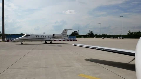 Saudi medevac learjet 60 arriving stands tarmac frankfurt airport plane's Video stock 284106057