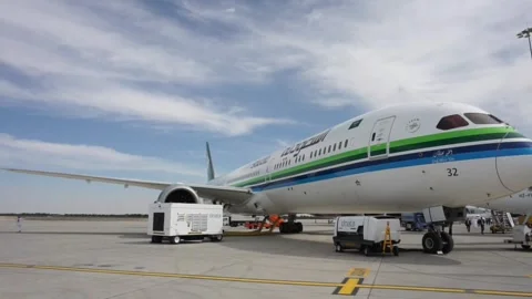 Saudia Airlines Static display at Dubai Airshow. Stock Footage 340774937