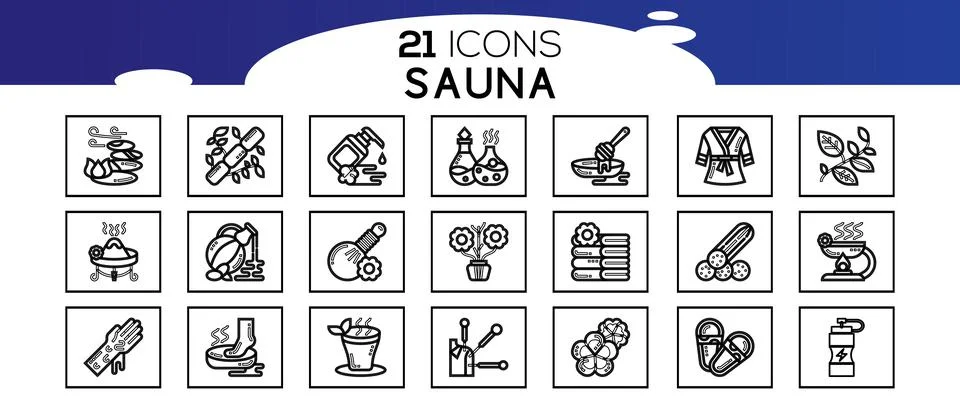 Sauna elements - thin line web icon set.Icons in flat, contour, outline, thin 스톡 일러스트