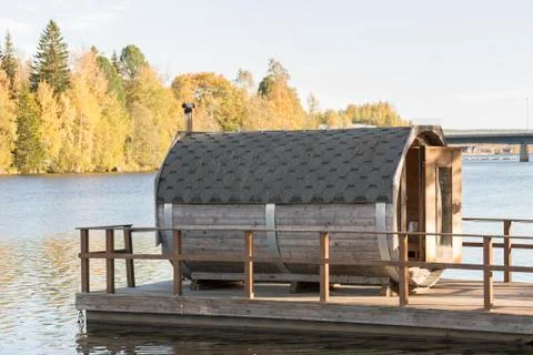 Sauna Floating on River Stock Photos