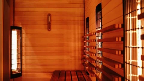 Sauna interior, concept of relaxation and replenishment of health. Finnish sauna Stock Footage 148963591