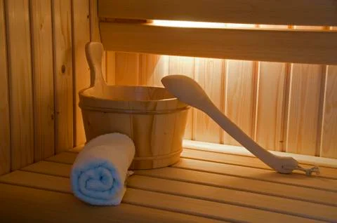 Sauna interiro with lights Stock Photos