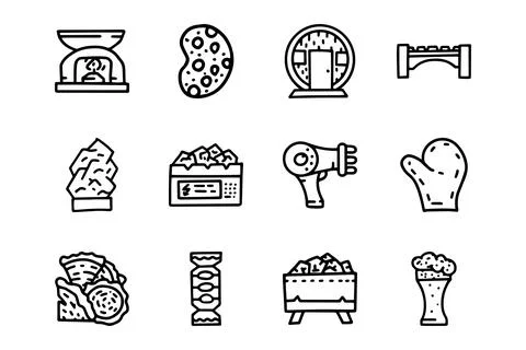 Sauna line vector doodle simple icon set Stock Illustration