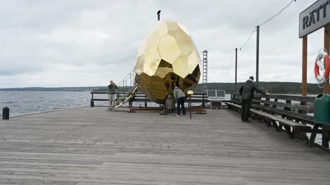 Sauna Solar Egg is an art project with a sauna that travels around the world Stock Footage 131350653