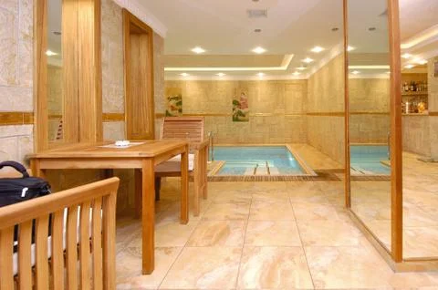 Sauna, swimming pool Stock Photos
