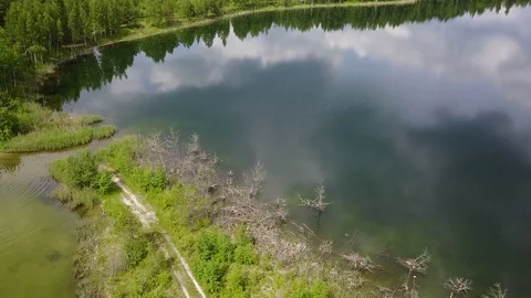 Sauriesi lake Aerial drone top view 4K UHD video Latvia Stock Footage