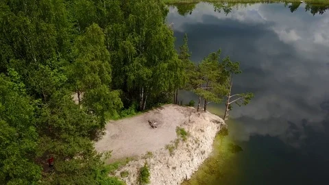 Sauriesi lake Aerial drone top view 4K UHD video Latvia Stock Footage