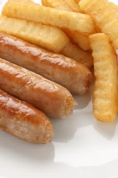 Sausage and chips Stock Photos