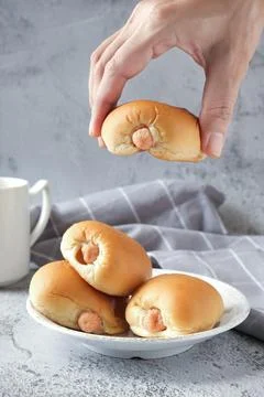 Sausage and coffee with white background Stock Photos