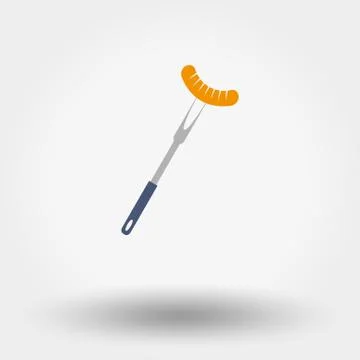 Sausage on barbecue fork. Stock Illustration
