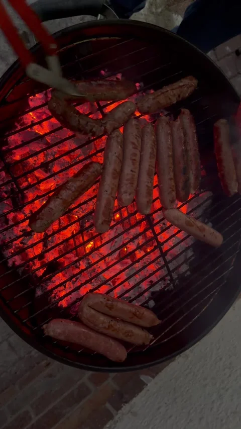 Sausage at a BBQ on a hot coal fire, referred to as a Braai in Southern Africa. Stock Footage 333466641