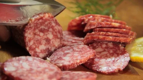 Sausage cutting knife Stock Footage 77169195