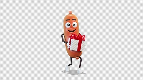 Sausage dancing with a gift around him 库存影片 167093922