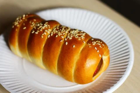 Sausage in the dough. baking as a quick snack 스톡 사진