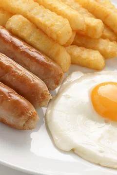 Sausage egg and chips Stock Photos