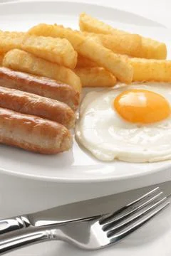 Sausage egg and chips Stock Photos