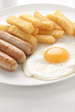 Sausage egg and chips Stock Photos