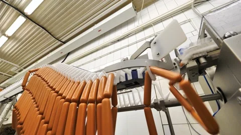 Sausage factory making process meat industry equipment Stock Footage 164163851